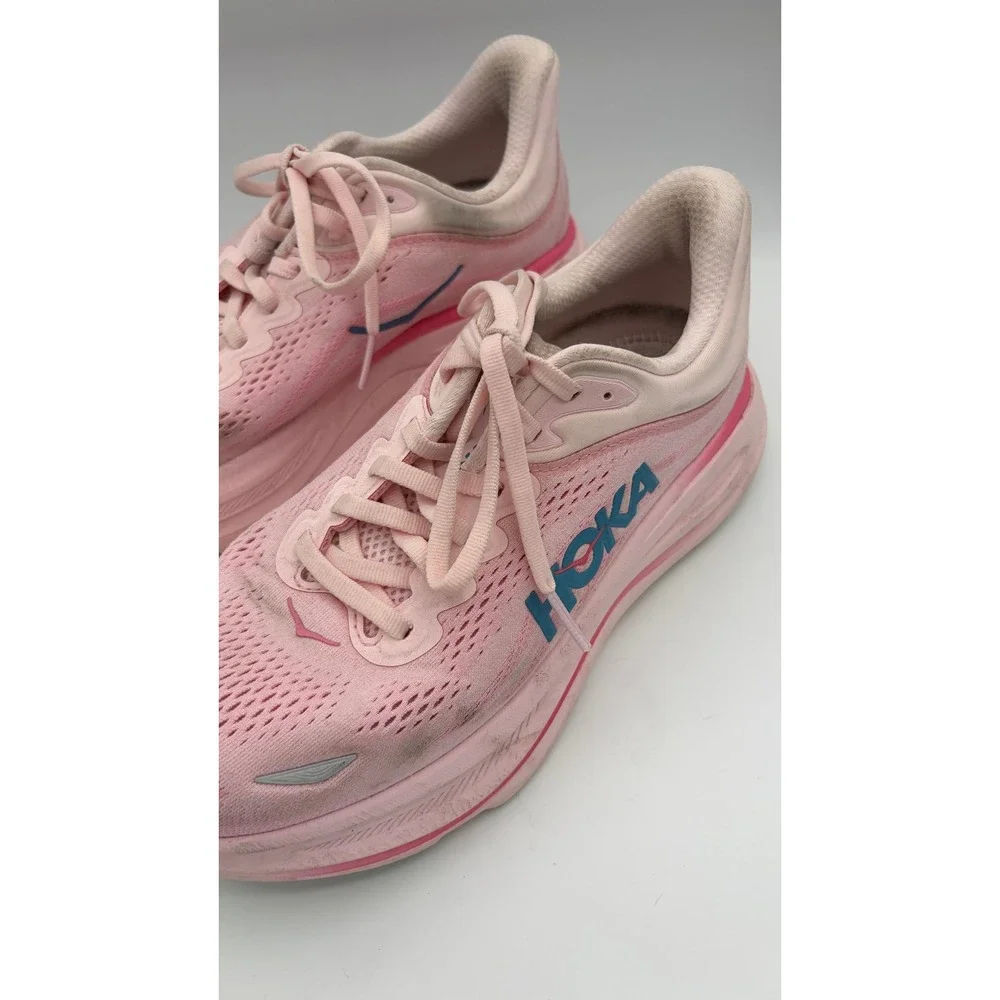 Hoka Bondi 8 Running Shoes Women 7.5 Pink Blue Sneakers Athletic Walking